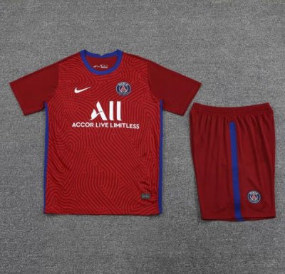 2020-21 PSG Red Goalkeeper Soccer Jersey Kits (Shirt+Shorts)