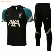 2021-22 Liverpool Black Green Training Kits Shirt with Pants