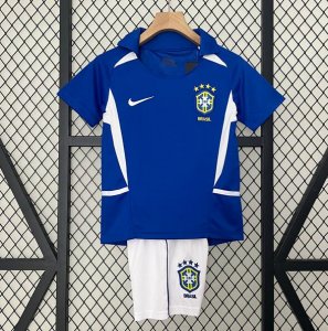 2002 Brazil Retro Kids Away Soccer Kit Shirt With Shorts