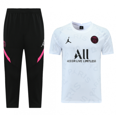 2021-22 PSG x Jordan White Training Kits Shirt with 3/4 Pants