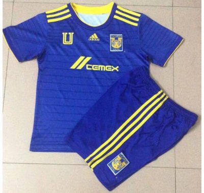 Kids Tigres UANL 2021-22 Blue Away Soccer Kits Shirt With Shorts