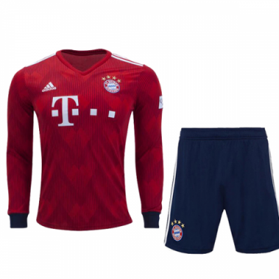 2018-19 Bayern Munich Home Long Sleeve Soccer Jersey Kit (Shirt + Shorts)