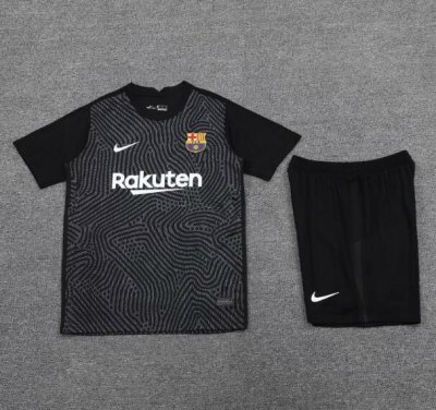 2020-21 Barcelona Black Goalkeeper Soccer Jersey Kits (Shirt+Shorts)