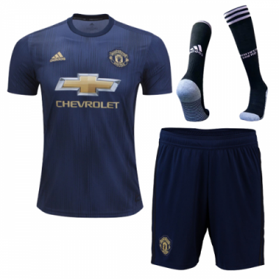 2018-19 Manchester United Third Away Navy Soccer Whole Kit (Shirt + Shorts + Socks)