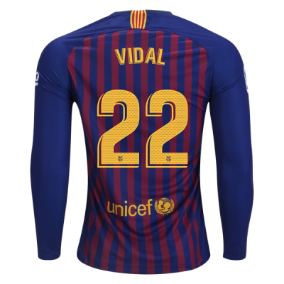 2018-19 FC Barcelona LS Home Soccer Jersey Shirt Arturo Vidal #22