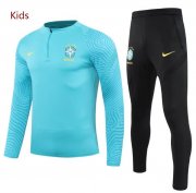 2021 Brazil Kids/Youth Blue Training Kits Sweatshirt and Trousers