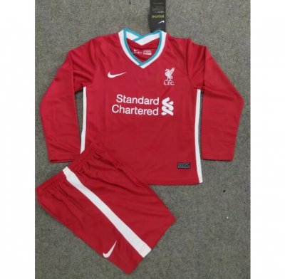 2020-21 Liverpool Kids Home Long Sleeve Soccer Kits Shirt With Shorts
