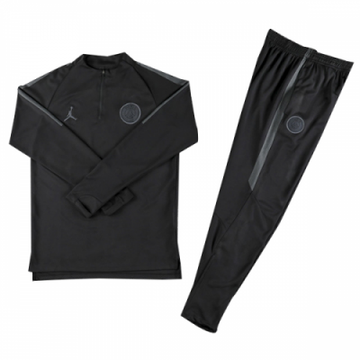 Youth Kids 18-19 PSG JORDAN 3rd Away Black Sweat Shirt Kit(Top+Trouser)