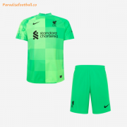 Kids 2021-22 Liverpool Goalkeeper Green Soccer Kits Shirt With Shorts