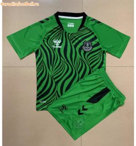 2022-23 Everton Kids Goalkeeper Green Soccer Jersey Kit Shirt With Shorts