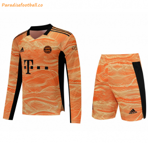 2021-22 Bayern Munich Orange Long Sleeve Goalkeeper Soccer Kit (Shirt+Shorts)