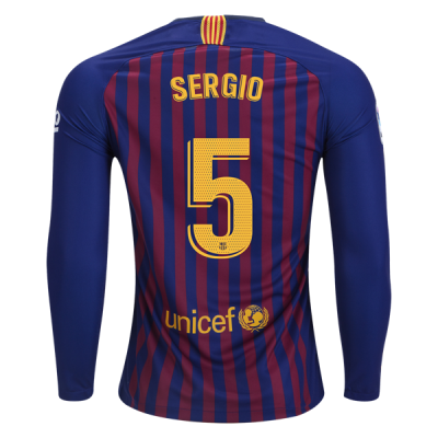 2018-19 FC Barcelona LS Home Soccer Jersey Shirt Sergio #5