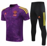 2020-21 Manchester United Purple Camo Polo Kits Shirt + Pants