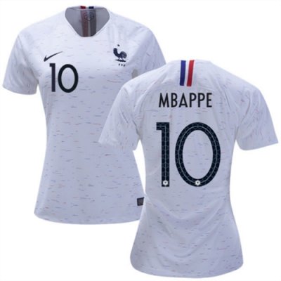 Women 2018 World Cup France Away Soccer Jersey Shirt Kylian Mbappe #10