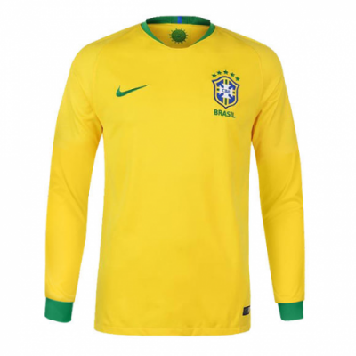 2018 World Cup Brazil Long Sleeve Home Soccer Jersey Shirt