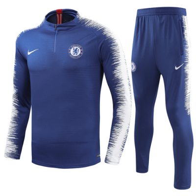 18-19 Chelsea Zipper Blue Sweat Shirt Kit(Top+Trouser)