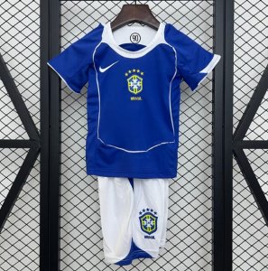 2004 Brazil Retro Kids Away Soccer Kit Shirt With Shorts