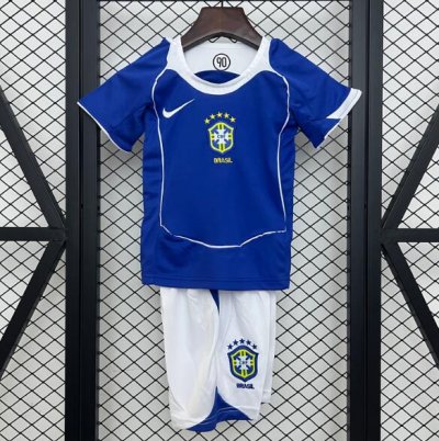 2004 Brazil Retro Kids Away Soccer Kit Shirt With Shorts