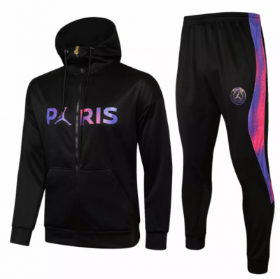 2021-22 PSG X Jordan Black Training Kits Paris Hoodie Jacket with Pants
