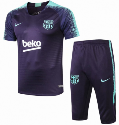 2018-19 Barcelona Purple Stripe Short Sleeve Training Kits