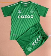 2021-22 Everton Kids Gaolkeeper Green Soccer Jersey Kit Shirt With Shorts