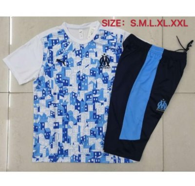 2020-21 Marseille White Blue Training Sets Capri Pants with Shirt