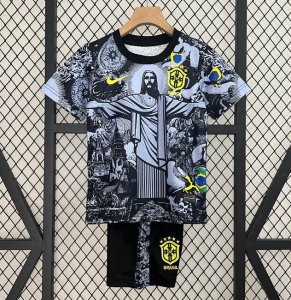 2024/25 Brazil Kids Special Black Soccer Kits Shirt With Shorts