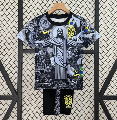 2024/25 Brazil Kids Special Black Soccer Kits Shirt With Shorts
