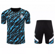 2021-22 Marseille Black Blue Training Kits Shirt with Shorts