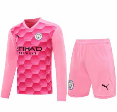 2020-21 Manchester City Pink Long Sleeve Goalkeeper Soccer Jersey Kits (Shirt+Shorts)