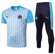2020-21 Marseille Blue Short Sleeve Training Kits Shirt with Pants