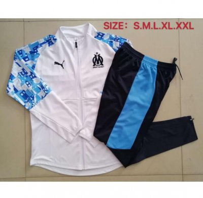 2020-21 Marseille White Blue Training Suits Jacket with Pants