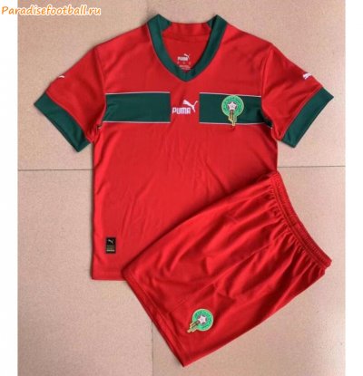Kids Morocco 2022 World Cup Home Soccer Kits Shirt With Shorts