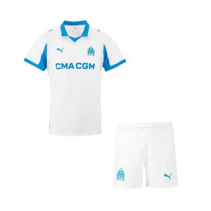 2025-26 Marseille Kids Home Soccer Kits Shirt With Shorts