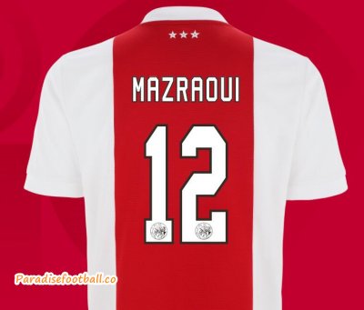 2021-22 Ajax Home Soccer Jersey Shirt with Mazraoui 12 printing