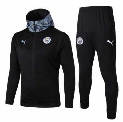 2019-20 Manchester City Black Hoodie Jacket Training Kits With Pants