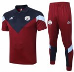 2020-21 Manchester City Red Polo Kits Shirt + Pants