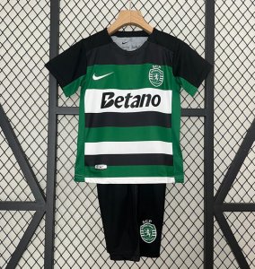 2024-25 Sporting Lisbon Kids Home Soccer Kits Shirt With Shorts