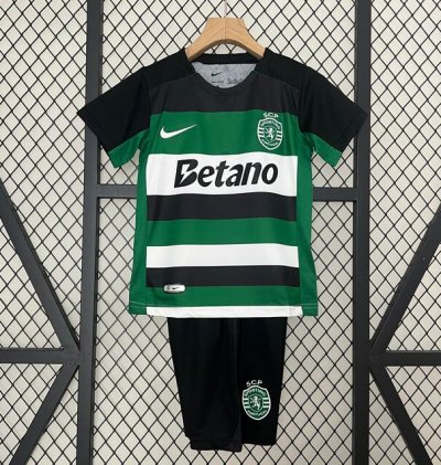 2024-25 Sporting Lisbon Kids Home Soccer Kits Shirt With Shorts