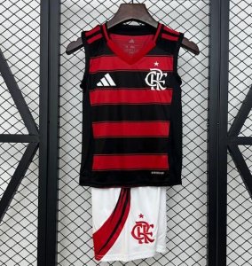 2025-26 Flamengo Kids Home Vest Soccer Kits Shirt With Shorts