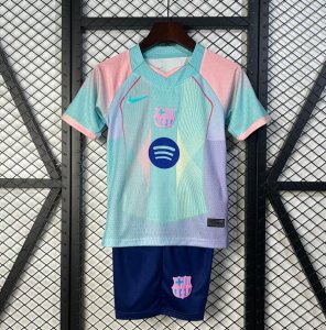 2025-26 Barcelona Kids Blue Pink Special Soccer Kits Shirt With Shorts