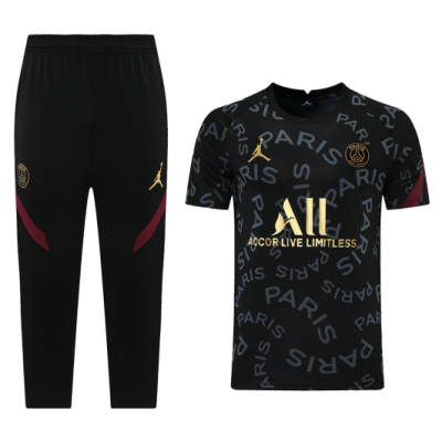 2021-22 PSG x Jordan Black Training Kits Shirt with 3/4 Pants