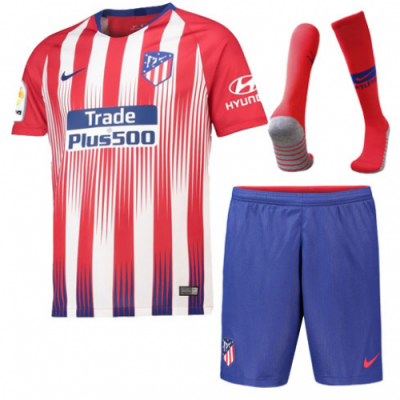 2018-19 Atletico Madrid Home Soccer Whole Kit (Shirt + Shorts + Socks)
