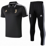 2019-20 Juventus Black Polo Kits Shirt + Pants