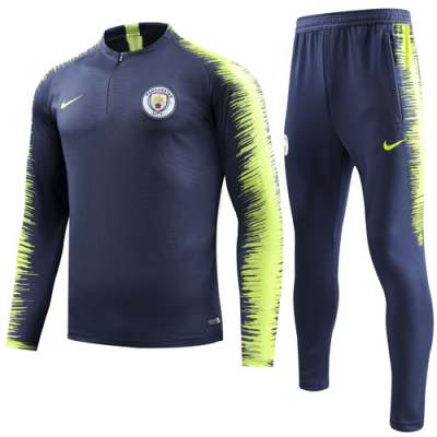 18-19 Manchester City Navy&Green Player Version Sweat Shirt Kit(Top+Trouser)