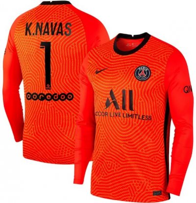 2020-21 PSG Orange Goalkeeper Long Sleeve Soccer Jersey Shirt K.Navas 1