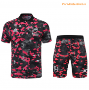 2021-22 Arsenal Red Black Polo Kits Shirt + Shorts