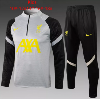 Kids 2021-22 Liverpool Grey Black Training Kits Youth Sweater with Pants