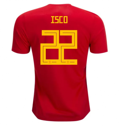 2018 World Cup Spain #22 ISCO Home Soccer Jersey Shirt