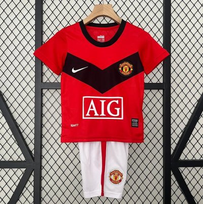 2009-10 Manchester United Retro Kids Home Soccer Kits Shirt With Shorts